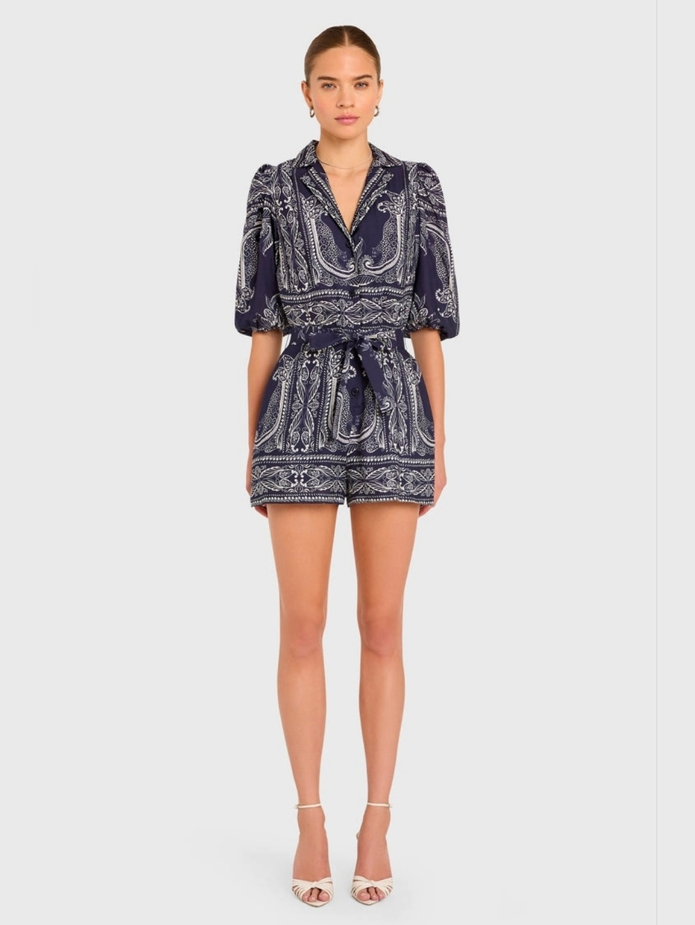 NWT Amanda Uprichard Lucia Short Sleeve Navy & White Romper - Sz Med - Picture 4 of 13